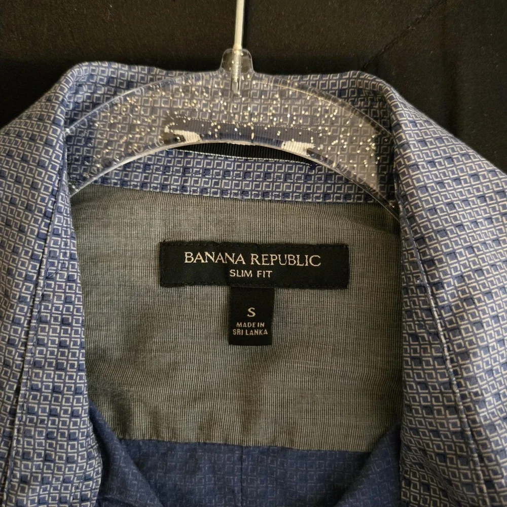 Banana Republic Shirt Mens Small‎ Blue Slim Fit Geometric Long Sleeve Button-Up